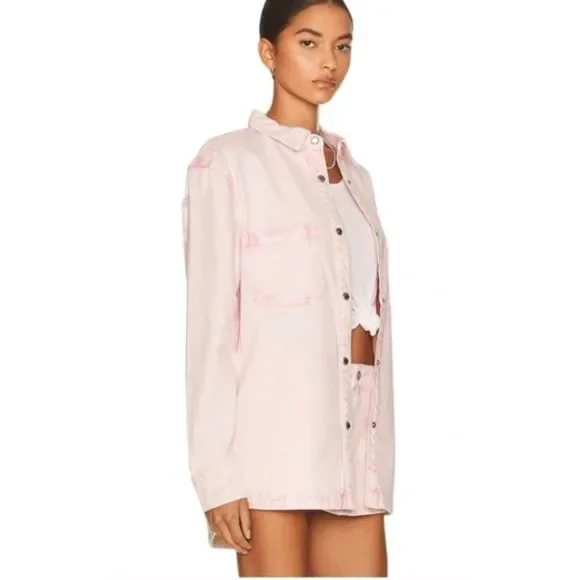 #298 NWT SER.O.YA Mariel Denim Button-Front Shirt Jacket Pink Size Small a298